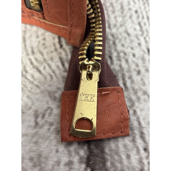 Vintage Leather 70s Clutch Purse Pouch Made in Hong Kong Retro Stripes Brown 7x5 - Picture 4 of 6